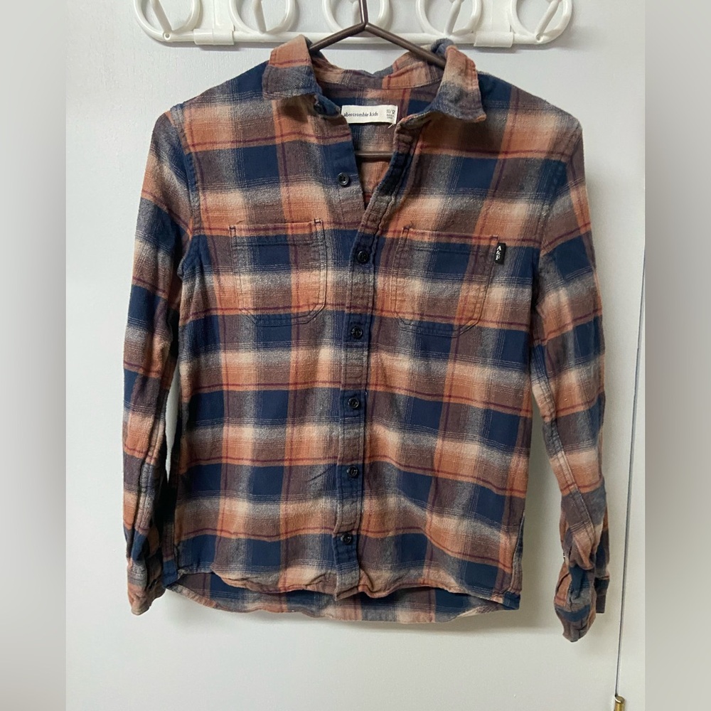Abercrombie kids plaid flannel button down shirt.